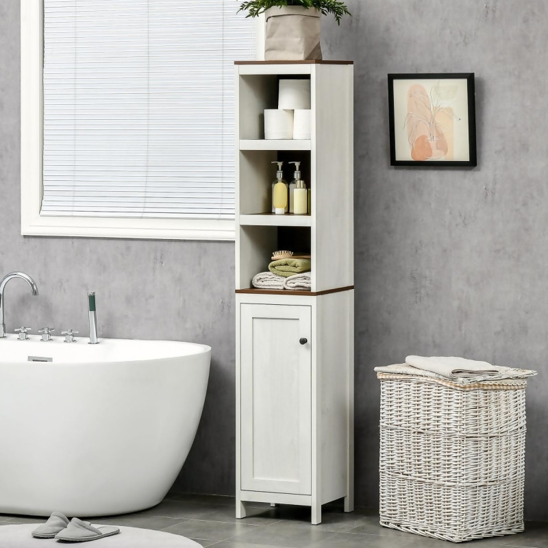 Antique White Wood Cabinet With Baskets