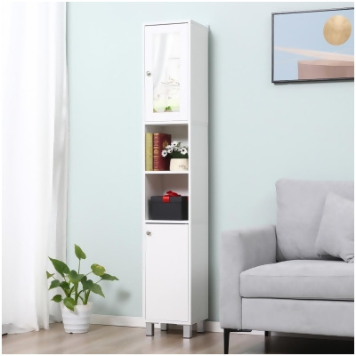 212 Main 834-381 71 in. Kleankin Tall Bathroom Storage Cabinet with Mirror, White 