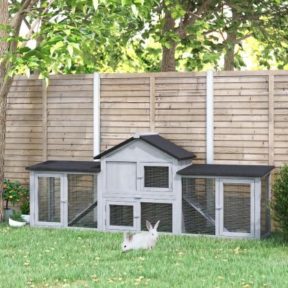 212 Main D51-103GY PawHut 2 Level Outdoor Rabbit Hutch, 83 in. Wooden Large  Rabbit Cage, Gray