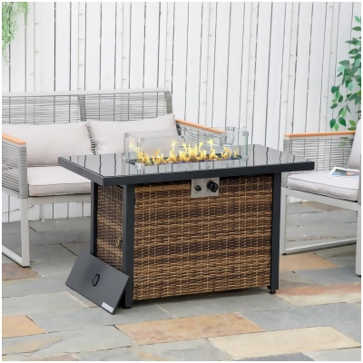 212 Main 867-111BN 43 in. Outsunny Outdoor Propane Gas Fire Pit Table with 50000 BTU Auto-Ignition Wicker Gas Firepit, Brown 