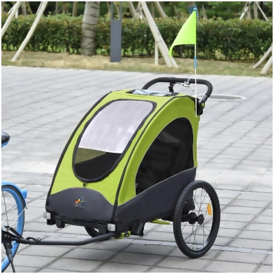 212 Main 440-014GN Aosom Child Bike 3 in 1 Foldable Baby Trailer, Green 