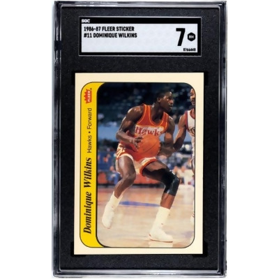 Athlon CTBL-037271 No.11 NBA Dominique Wilkins 1986-1986 Fleer Sticker Card with SGC Graded 7 NM Atlanta Hawks 