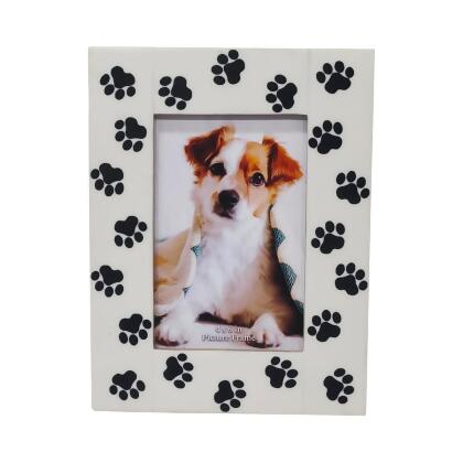 Sagebrook Home 18665-01 4 x 6 in. Resin Paw Prints Photo Frame, Black & White 