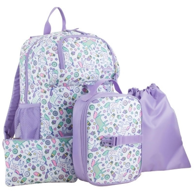 DDI 2370021 18 in. Unicorns Backpack Combo Sets, Purple - 4 Pieces - Pack of 6 