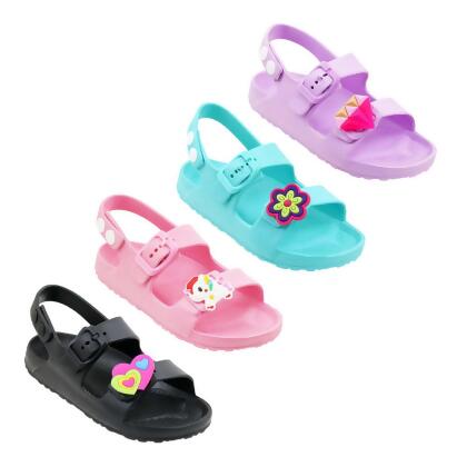 DDI 2371137 Toddler Girls Charm Double Strap Sandals, Assorted Color - Pack of 48 