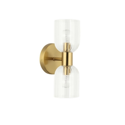 Dainolite VIE-102W-AGB 2 Light Clear Ribbed Glass Wall Sconce Vienna Incandescent, Aged Brass 
