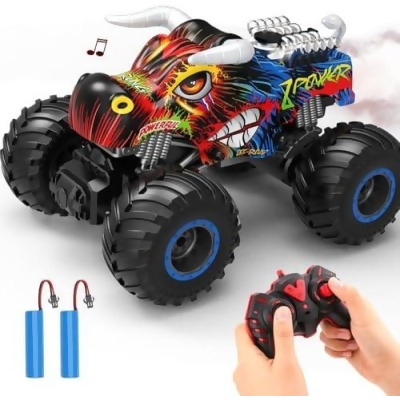 UNO1RC MC33344 Remote Control Monster Trucks & RC Bull Car Toys with Ideas Christmas & Birthday Gifts, 2.4GHz Multi-Terrain Off-Road Car & Music Lights Spray for Kids 