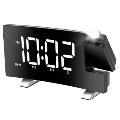 Fresh Fab Finds FFF-WhitePro-GPCT3040 Curved-Screen Projection Alarm Clock: Dual Alarms, USB Charging, 4 Dimmer, 180 Rotation 