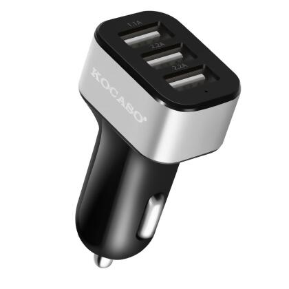 Fresh Fab Finds FFF-Silver-GPCT644 Triple USB Car Charger - 30W, 5.5A - iPhone XS/XS Max/8 Plus, Galaxy S7/S6 - Compact