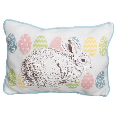 HomeRoots 515459 13 x 18 in. Blue & White Rabbit Easter Bunny Jute Pillow with Applique 