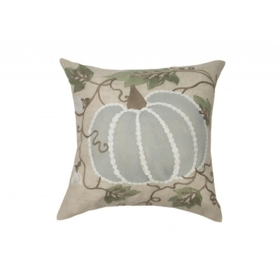 HomeRoots 515468 14 x 14 in. Beige & Gray Thanksgiving Pumpkin Linen Blend Zippered Pillow with Embroidery 