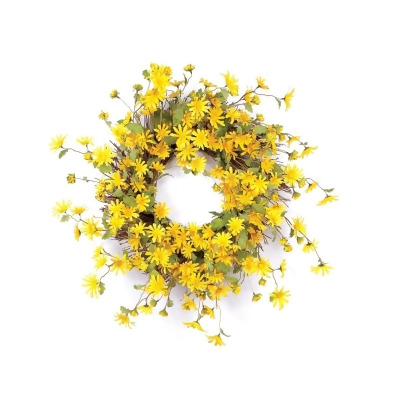 HomeRoots 516072 23 in. Green & Yellow Artificial Spring Daisy Wreath 