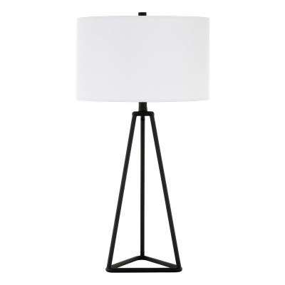 HomeRoots 524281 26 in. Metal Table Lamp with White Drum Shade, Black 