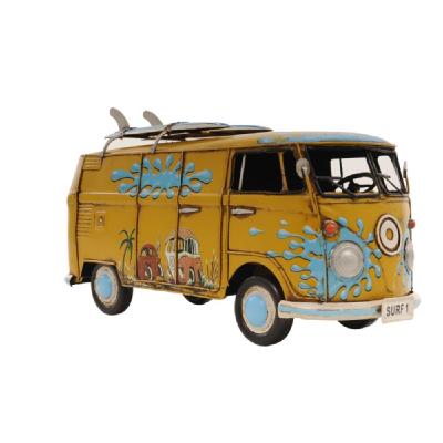 HomeRoots 401109 8 in. Metal C1967 Volkswagen Hand Painted Decorative Bus Sculpture, Blue & Yellow 