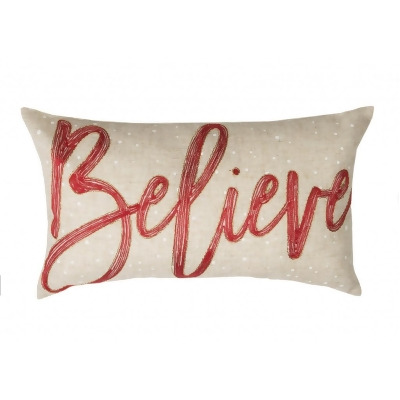 HomeRoots 515414 12 x 20 in. Beige & Red Christmas Linen Linen Blend Zippered Pillow with Embroidery 