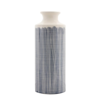 HomeRoots 516222 19.25 in. Terracotta Striped Round Floor Vase, Blue & White 