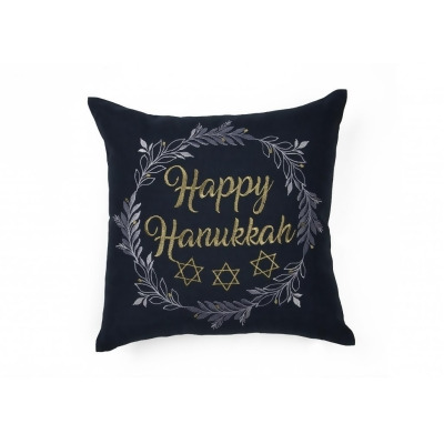 HomeRoots 515419 14 x 14 in. Black & Gray Hanukkah Polyester Zippered Pillow with Embroidery 