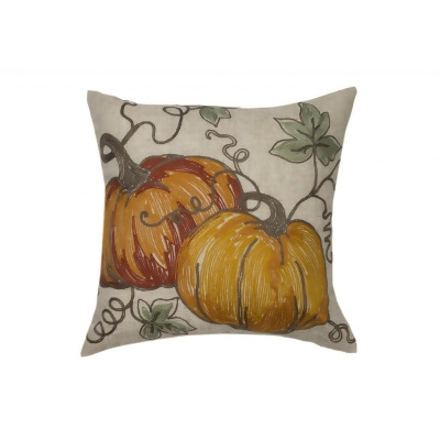 HomeRoots 515405 14 x 14 in. Thanksgiving Pumpkin Linen Blend Zippered Pillow with Embroidery, Green & Orange 