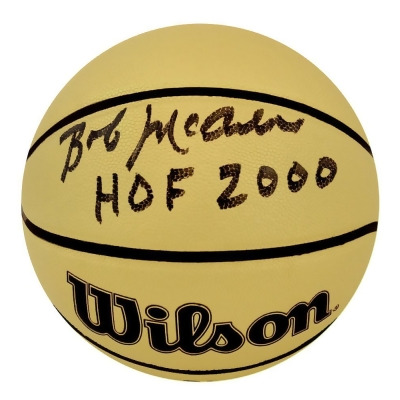 Schwartz Sports Memorabilia MCABSK204 Bob McAdoo Signed Wilson Gold Full Size NBA Basketball with HOF 2000 