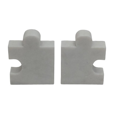Sagebrook Home 18872 5 in. Marble Puzzle Piece Bookends, White - Set of 2 