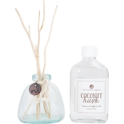 Northern Lights 460256 6 oz Coconut Husk Diffuser Oil with 6x Willow Reeds & Diffuser Bottle Fragrance Set 