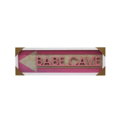 Kole Imports AC951-2 26 x 8 in. MDF Framed 3D Wall Sign Babe Cave in Light Pink, Pack of 2 