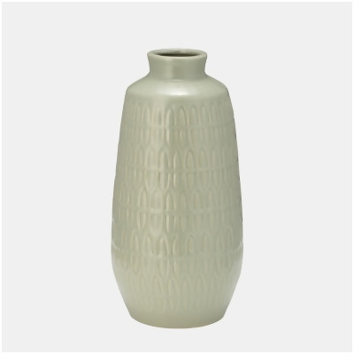 Sagebrook Home 16944-03 12 in. Ceramic Carved Cucumber Vase, Green 