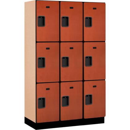 Salsbury Industries B2177497 Assembled Triple Tier 9 Door Extra Wide Wood Locker, Cherry - 15 x 18 x 24 in. 