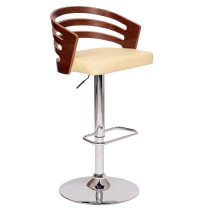 Armen Living LCADSWBACRWA Adele Adjustable Height Swivel Cream Faux Leather and Walnut Wood Bar Stool with Chrome Base 
