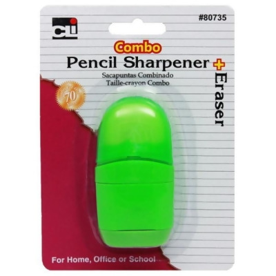 Charles Leonard LEO80735 1 x 0.75 in. Pencil Sharpenr with Eraser Combo, Assorted Color 