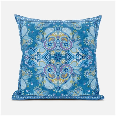 Amrita Sen Designs CAPL1005FSDS-ZP-16x16 16 x 16 in. Floral Paisley Suede Zippered Pillow with Insert - Blue, Pink & Purple 