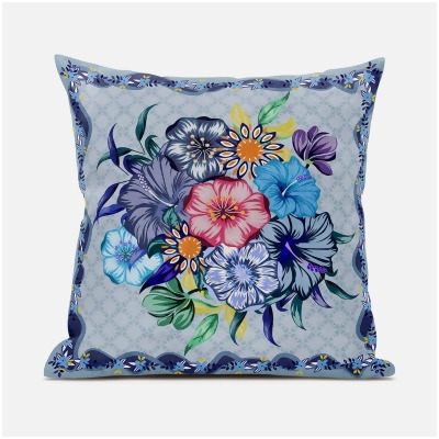 Amrita Sen Designs CAPL762FSDS-BL-20x20 20 x 20 in. Flowers Suede Blown & Closed Pillow - Blue, Pink & Grey 