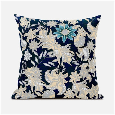 Amrita Sen Designs CAPL889FSDS-ZP-20x20 20 x 20 in. Flying Floral Paisley Suede Zippered Pillow with Insert - Green, Blue & Beige 
