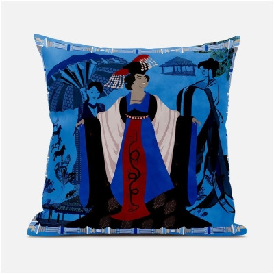 Amrita Sen Designs CAPL974FSDS-BL-16x16 16 x 16 in. Three Woman Suede Blown & Closed Pillow - Blue, Red & Brown 