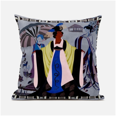 Amrita Sen Designs CAPL983FSDS-BL-16x16 16 x 16 in. Three Woman Suede Blown & Closed Pillow - Grey, Pink & Brown 