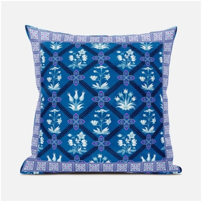 Amrita Sen Designs CAPL1063FSDS-BL-18x18 18 x 18 in. Mughal Art Suede Blown & Closed Pillow - Blue, Purple & White 