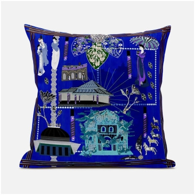 Amrita Sen Designs CAPL993FSDS-ZP-18x18 18 x 18 in. City Palace Suede Zippered Pillow with Insert - Blue, Purple & Turquoise 