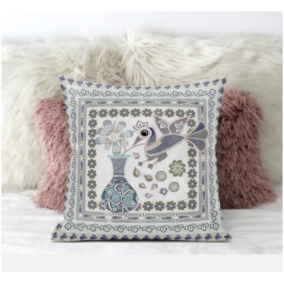 Amrita Sen Designs CAPL605FSDS-ZP-20x20 20 x 20 in. Love Your Vase Peacock Suede Zippered Pillow with Insert - Grey & Muted Green 