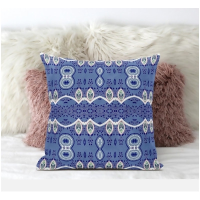 Amrita Sen Designs CAPL691FSDS-ZP-16x16 16 x 16 in. Sephalina Paisley Leaves Suede Zippered Pillow with Insert - Muted Blue & White 
