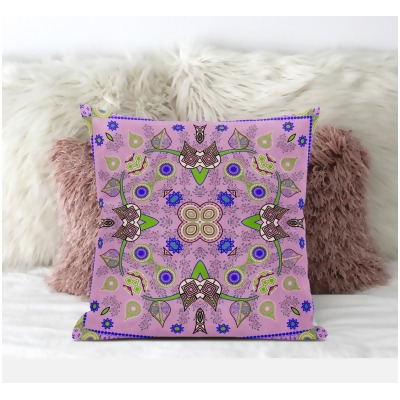 Amrita Sen Designs CAPL684FSDS-ZP-20x20 20 x 20 in. Paisley Pattern Square Suede Zippered Pillow with Insert - Pink, Blue & Green 