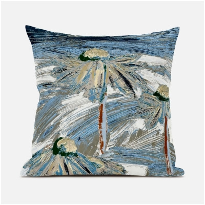 Amrita Sen Designs CAPL783FSDS-ZP-20x20 20 x 20 in. Hawaii Floral Oil Duo Suede Zippered Pillow with Insert - White, Grey & Blue 