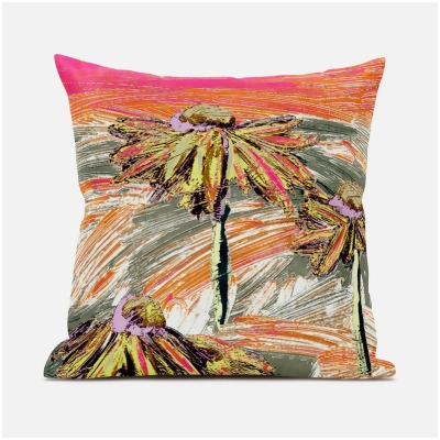 Amrita Sen Designs CAPL784FSDS-ZP-18x18 18 x 18 in. Hawaii Floral Oil Duo Suede Zippered Pillow with Insert - White, Grey & Yellow 