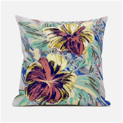 Amrita Sen Designs CAPL794FSDS-ZP-16x16 16 x 16 in. Hawaii Floral Duo Suede Zippered Pillow with Insert - White, Grey & Green 