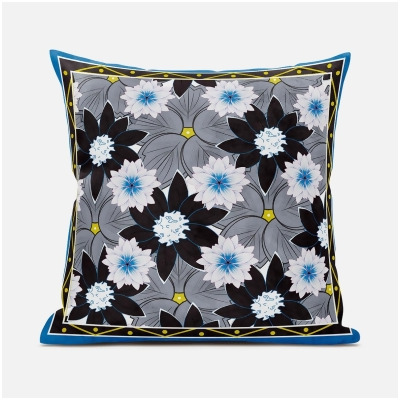 Amrita Sen Designs CAPL760BrCDS-ZP-20x20 20 x 20 in. Sun Flowers Broadcloth Indoor & Outdoor Zippered Pillow - Grey, Brown & Blue 