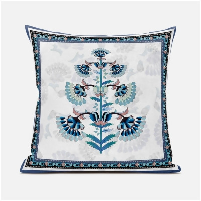 Amrita Sen Designs CAPL753BrCDS-ZP-20x20 20 x 20 in. Mughal Buta Broadcloth Indoor & Outdoor Zippered Pillow - Off White, Blue & Black 