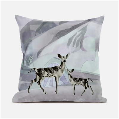 Amrita Sen Designs CAPL733FSDS-BL-18x18 18 x 18 in. Curious Deer Suede Blown & Closed Pillow - Black, Purple & Brown 