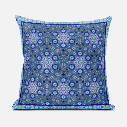 Set of 2 Decorative Throw Pillows Blue Medallion Pattern 18x18