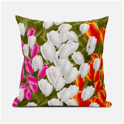 Amrita Sen Designs CAPL935FSDS-BL-16x16 16 x 16 in. Tulip Bouquet Suede Blown & Closed Pillow - Multi Color 
