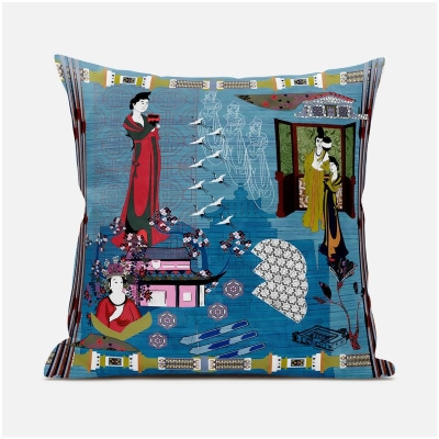 Amrita Sen Designs CAPL1002BrCDS-ZP-16x16 16 x 16 in. Empress Hall Broadcloth Indoor & Outdoor Zippered Pillow - Blue, Red & Yellow 