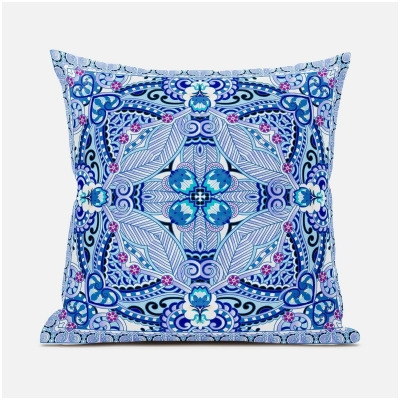 Amrita Sen Designs CAPL1027FSDS-BL-16x16 16 x 16 in. Lotus Garden Suede Blown & Closed Pillow - White, Blue & Purple 